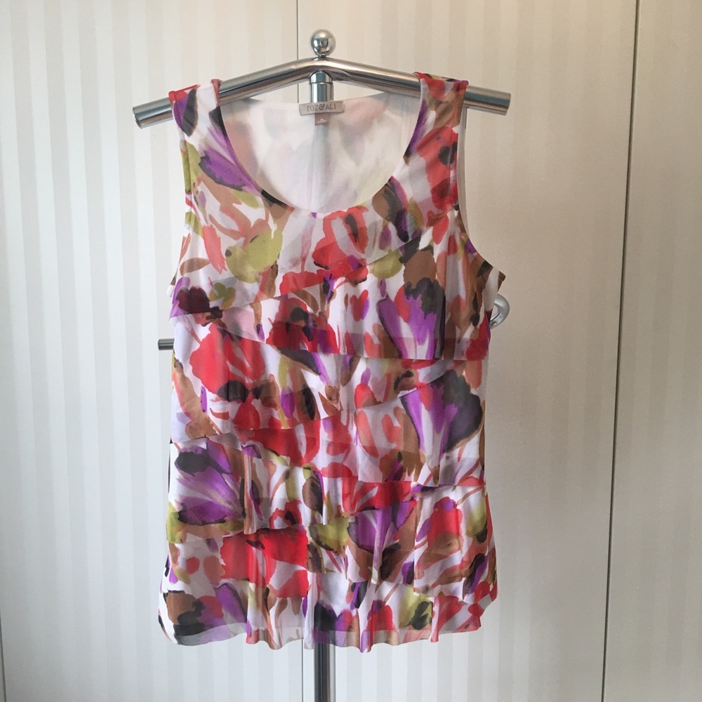 Roz & Ali pink/purple flowered tank Size M